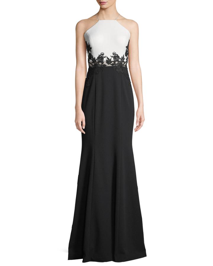 Colorblock Scuba Crepe Gown W/