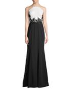 Colorblock Scuba Crepe Gown W/