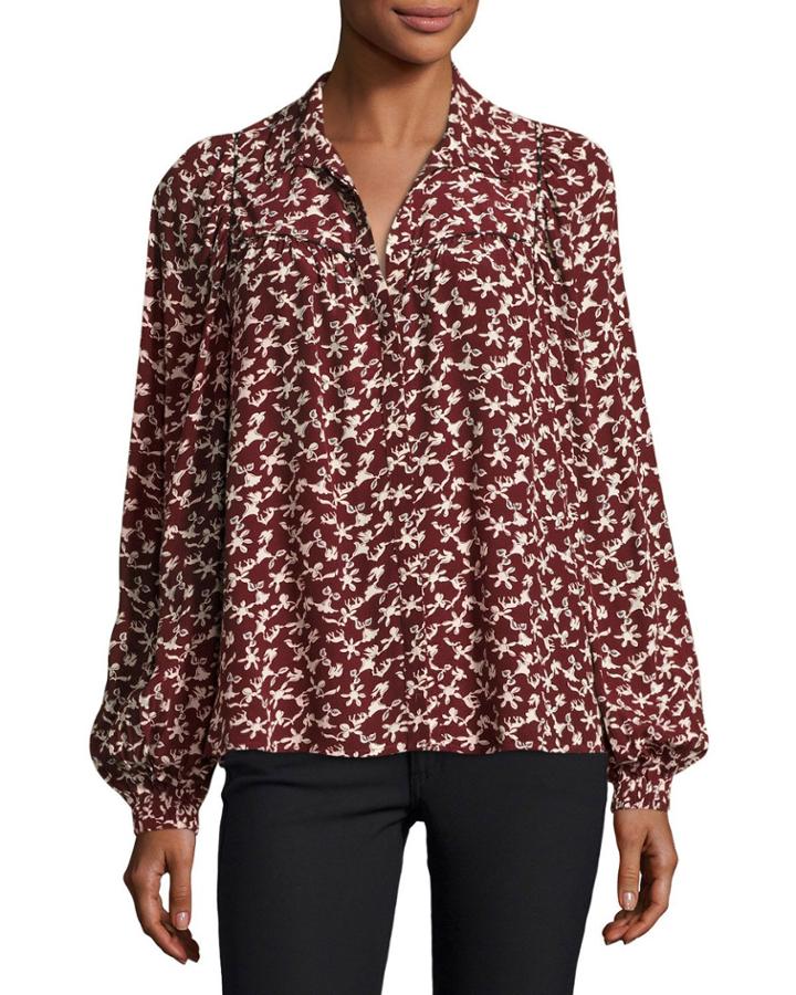 Collin Button-front Printed Long-sleeve Top