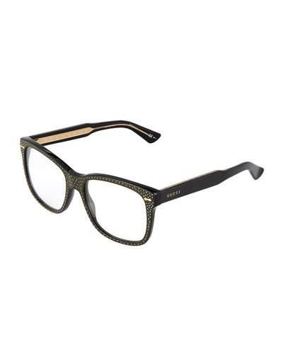 Dotted Stud Plastic Optical Glasses, Black