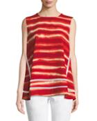 Crewneck Sleeveless Artisan-striped Top W/ Ladder-stitching