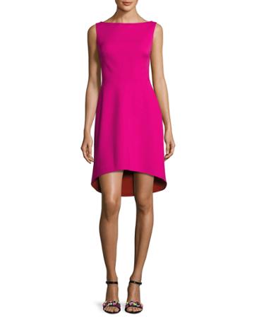 Sleeveless Colorblock Ponte Cocktail Dress, Fuchsia/orange
