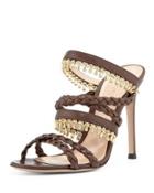 Beaded Leather Strappy Mule