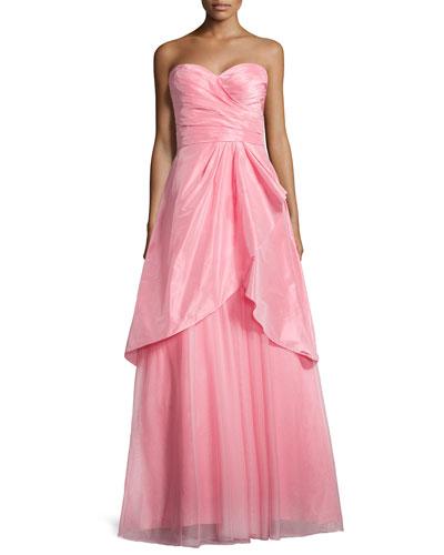 Strapless Draped Taffeta Gown
