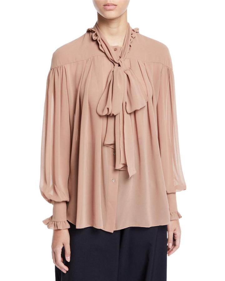 Lynn Tie-neck Button-down Blouse