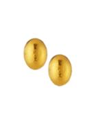 24k Classic Dome Oval Button Earrings