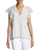 Lace Cap-sleeve Frill Top, White