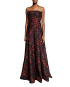 Strapless Floral Brocade Ball Gown
