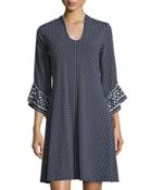 Square-print Flutter-sleeve Dress