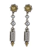 Asteri Etched Freshwater Pearl & Diamond Dangle Earrings