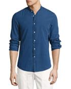 Korean Collar Denim Shirt, Dark Denim