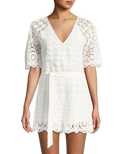 Belted Crochet-lace Romper