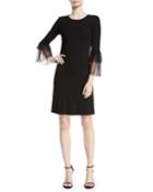 Lace Bell-sleeve A-line Stretch Matte Jersey Cocktail Dress