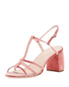 Elena Strappy Velvet Block-heel