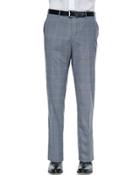Benson Lightweight Wool Plaid Trousers, Gray/blue