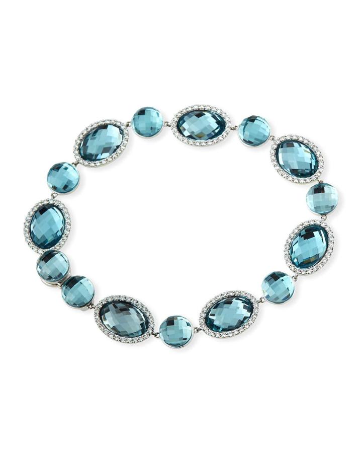 18k White Gold Blue Topaz Bracelet W/ Diamonds
