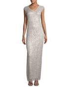 Sequined-lace V-neck Gown,
