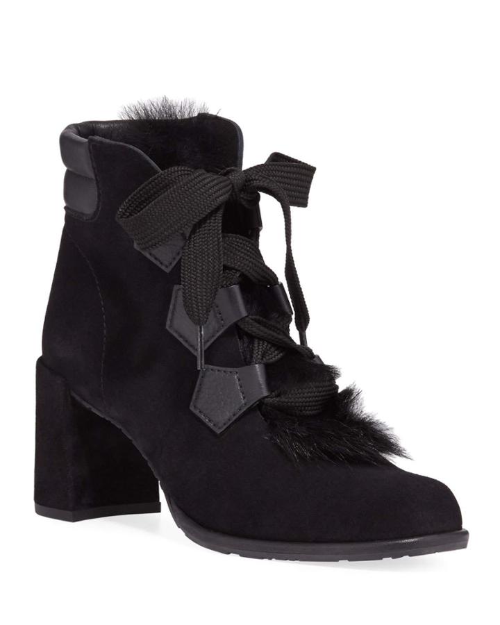 Wilmette Lace-up Booties With Fur Trim