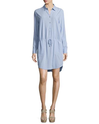Long-sleeve Drawstring-waist Shirtdress,