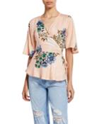 Floral-print Illusion Wrap Top