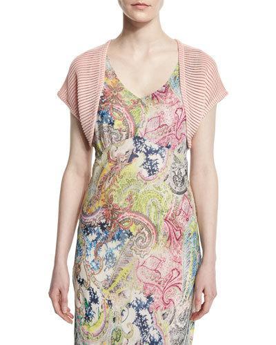 Short-sleeve Sheer-striped Shrug,