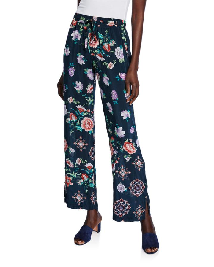 Vega Floral-print Side-slit Drawstring Pants