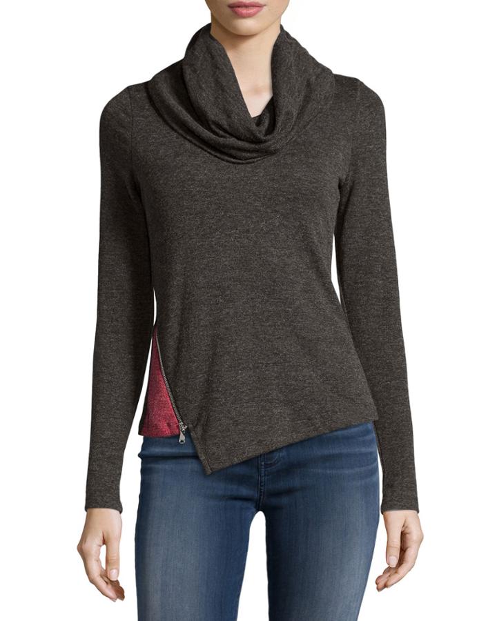 P. Luca Colorblock Sweater With Asymmetric Zip, Black, Women's, Size: Small, Charcoal /