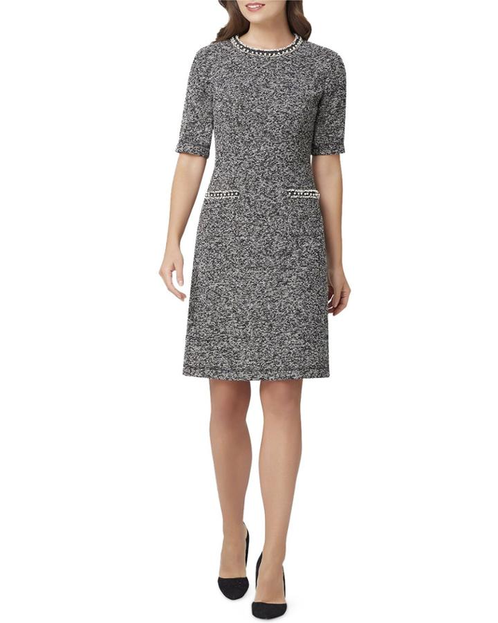 Short-sleeve A-line Dress W/ Pearly Trim