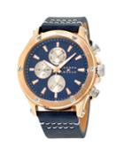 Men's 48mm Chronograph Watch W/ Leather, Blue/gold