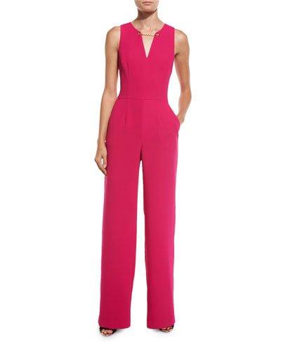 Lavish Sleeveless Crepe Jumpsuit W/ Chain Detail,