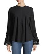 Bell-sleeve Lace-trim