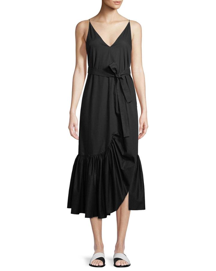 V-neck Sleeveless Ruffle Camisole Cotton Poplin Dress