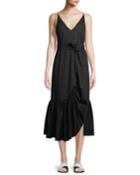 V-neck Sleeveless Ruffle Camisole Cotton Poplin Dress