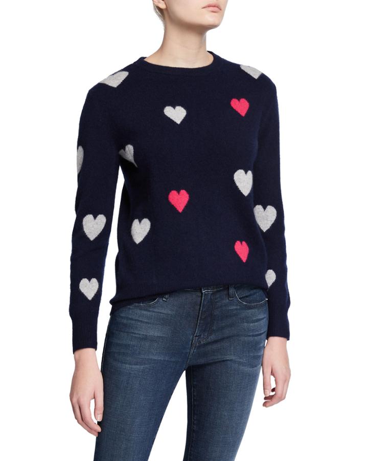 Cashmere Bicolor Heart Crewneck