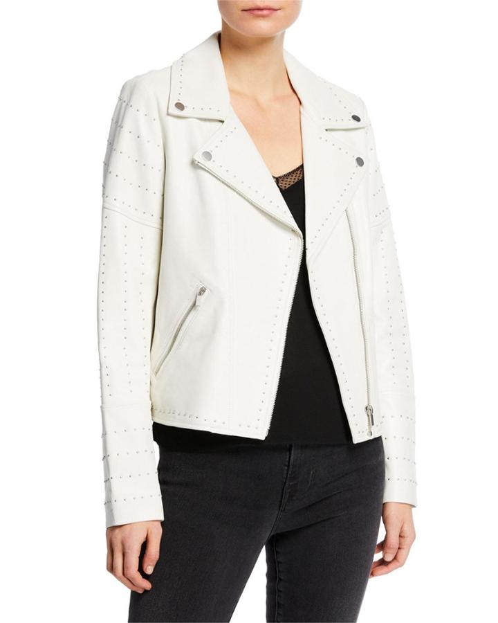 Zip-front Studded Lamb Leather