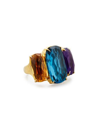 Murano 18k Quartz, Topaz & Amethyst Cocktail Ring