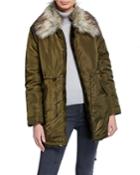 Mixed-media Reversible Faux-fur-collar Anorak, Olive