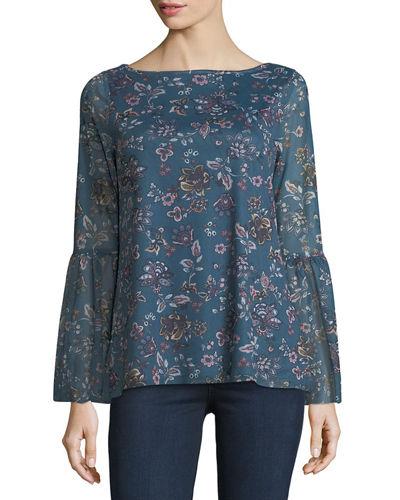 Bell-sleeve Floral-print Blouse