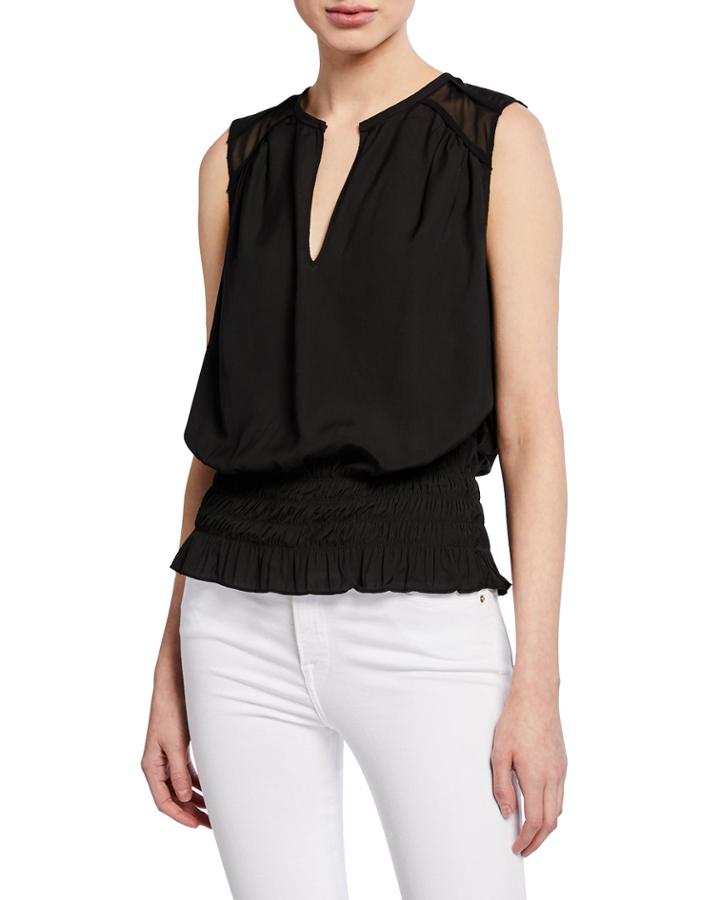 Sallie Sleeveless Smocked Chiffon Blouson Top