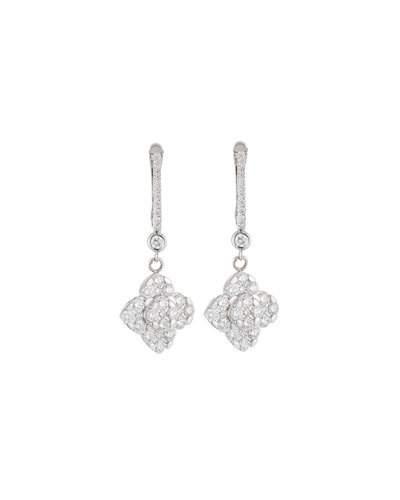 18k White Gold Clover Diamond Dangle Earrings