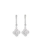 18k White Gold Clover Diamond Dangle Earrings