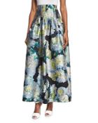 High-waist Floral-print Ball Skirt, White Dahlia