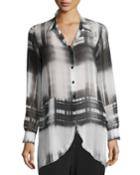 Go Sheer Button-front Plaid Tunic