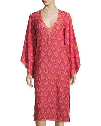 Abana Raining Ikat V-neck Caftan, Pink