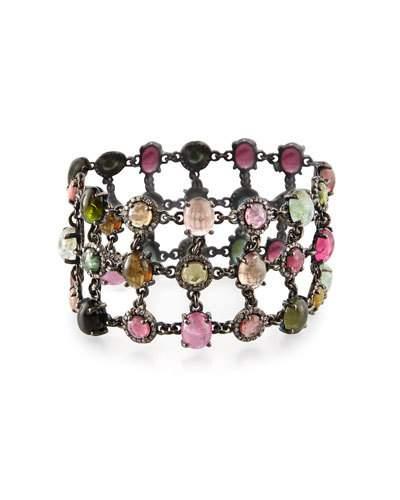 Triple-row Multicolored Tourmaline & Diamond Statement Bracelet