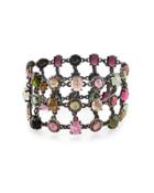 Triple-row Multicolored Tourmaline & Diamond Statement Bracelet