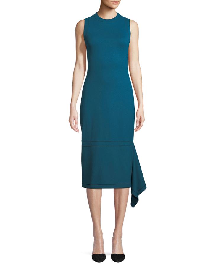 Sleeveless Body-con Interlock Jersey Dress W/ Drape Panel