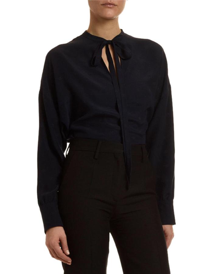 Logo-print Satin Tie-neck Blouse