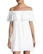 Eyelet-ruffle Off-the-shoulder Dress, White