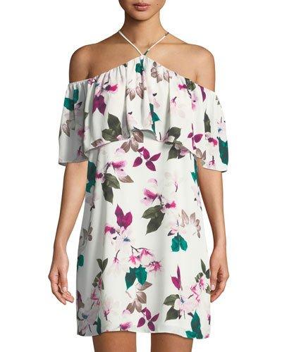 Floral Halter-neck Ruffle Dress